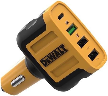 DEWALT USB C Car Charger, 60W 4 Port Fast Car Charger Adapter, PD Type C Car Charger Compatible w/iPhone 16/15/Samsung, Cigarette Lighter USB Charger
