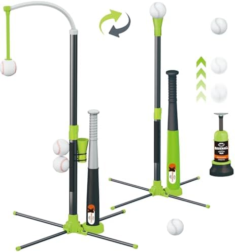 3-in-1 T Ball Set for Kids, Adjustable Height Hanging Baseball Batting Tee Set with 2 Bats, Teeball Hitting Stand, Ball Launcher for Toddlers, Sport Toys Outdoor/Indoor for Boys Girls