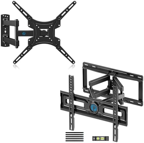 Pipishell Full Motion TV Wall Mount Bracket Swivels for Most 26-55 Inch TVs & PIMF4 Full Motion Wall Mount for 26-65 inch Flat or Curved TVs up to 99 lbs with 3 Bracket Heights