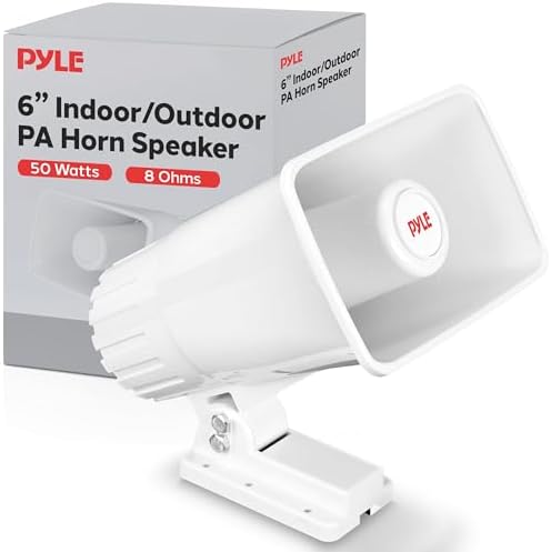 Pyle Indoor / Outdoor PA Horn Speaker - 6" PA Speaker With 8 Ohms Impedance & 50 Watts Peak Power - Mounting Bracket & Hardware Included - White