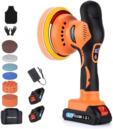 Cordless Car Buffer Polisher w/ 2x2000mAh 21V Batteries, 6 Inch Car buffer Waxer Kit, Car Polishing Machine w/ Extra 18 PCS Attachments & 6 Variable Speed, Car Buffer Polisher for Car Detailing
