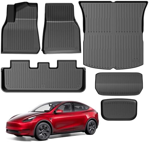 Maysoo Floor Mats for Tesla Model Y 2021-2024 2025 (5-Seater) - All-Weather TPE Waterproof Non-Slip Front and Rear Trunk Mats Cargo Liners, Set of 6 (Not Fit 7-Seat)