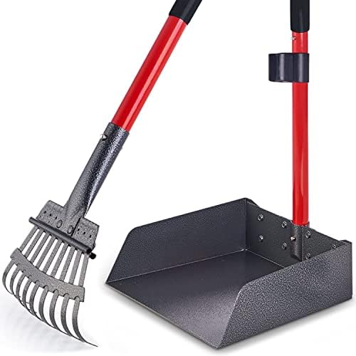 Pooper Scooper for Large Dogs, Small Dogs and Horses, Metal Poop Scooper Set with Long Handle Rake and Tray for Yard, Grass, Dirt or Gravel, Heavy Duty Aluminum Poop Picker Upper
