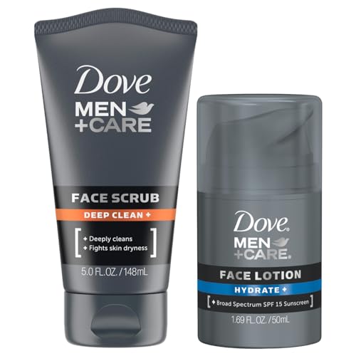 Dove Men+ Care Bundle – Men’s Face Lotion, Hydrate+ SPF 15 & Face Scrub, Deep Clean+ Moisturizer (2 Piece Set)
