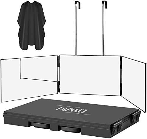 3 Way Mirror for Self Hair Cutting,360 Haircuts Mirror Men for Barber Use Tools,to See Back of Head,Tri Fold Mirror with Portable Height Adjustable Telescoping Hooks