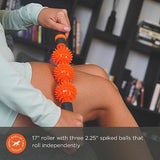 Tiger Tail Pressure Point Muscle Roller Massage Stick, The Spiky Roller, 17" Roller with Three 2.25" Independently Rolling Spiked Balls (Acupressure Roller)