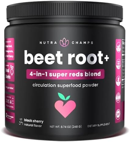 NutraChamps Beet Root Powder Circulation Supplement, Superfood Powder Nitric Oxide Supplement with Beetroot Juice, Super Reds Powder & Grape Seed Extract, No Sugar Beet Supplement - 8.74 Oz
