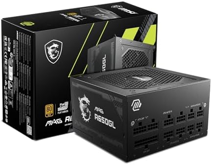 MSI MAG A650GL Gaming Power Supply - Full Modular - 80 Plus Gold Certified 650W - Compact Size - ATX PSU (Renewed)