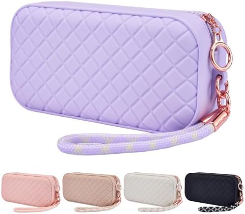 Portable Travel Makeup Bag,Soft Silicone Waterproof Toiletry Cosmetic Bag for Women,Upgrade Anti-Fall Out Zipper Closure Organizer Makeup Case -(Lavender)