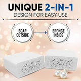 T.Taio Esponjabon Mother of Pearl Soap Sponge - Cleansing Shower Scrubber - Cleaning Bath Wash Scrub - Oil Removal - Massage & Lather Foot, Elbow, & Face - Bathroom Accessories (2-Pack)