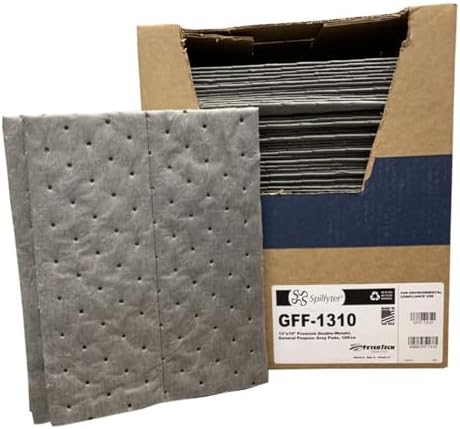 by Fytertech Small Task Absorbent Pads - Universal Leak, Drip and Spill Control - 12 Gal Absorbency, 13" x 10", 100 Pads Per Box - GFF-1310