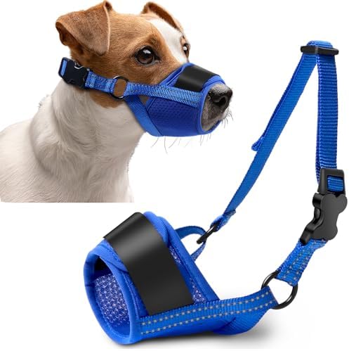 Dog Muzzle, Soft No Barking Mesh Muzzles for Medium Sized Dogs Anti Chewing, Breathable No Bite Muzzle for Mini Dachshund Jack Russell, etc, Suit for Grooming Vet Visits Allows Panting Drinking