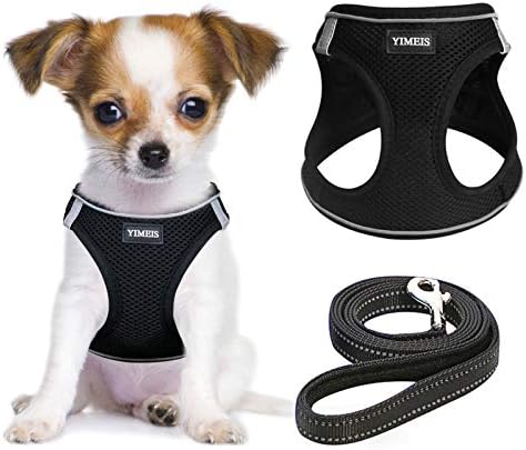 YIMEIS Dog Harness and Leash Set, No Pull Soft Mesh Pet Harness, Reflective Adjustable Puppy Vest for Small Dogs, Cats (XS, Black)