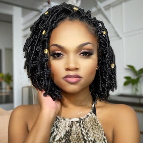 Leeven 8 Inch Pre-twisted Bob Butterfly Locs Crochet Hair 72 Strands Light Crochet Butterfly Locs Black Synthetic Messy Distressed Faux Locs Crochet Braids Hair Extensions for Women 1B#