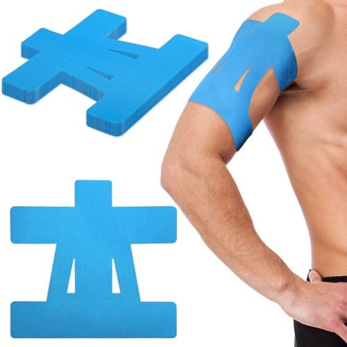 15 Pcs Kinesiology Tape for Shoulder, Precut Elastic Breathable Athletic Sports Kinesiology Tape for Rotator Shoulder Stability and Muscle Support (Blue)