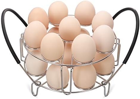 Aozita Multipurpose Stackable Egg Steamer Rack Trivet with Heat Resistant Silicone Handles Compatible for Instant Pot Accessories 6 Qt/8 Qt - 18 Egg Cooking Rack for Pressure Cooker Accessories