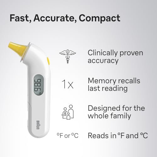 Braun ThermoScan 3 – Digital Ear Thermometer for Kids, Babies, Toddlers and Adults – Fast, Gentle, and Accurate Results in Seconds – Fever Thermometer, IRT3030