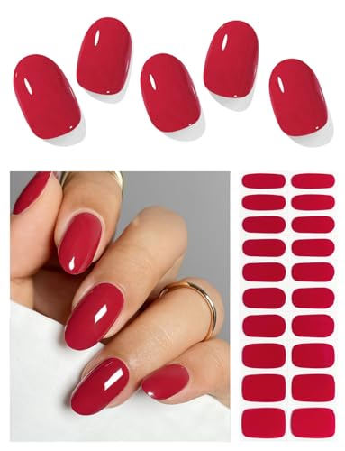 Semi Cured Gel Nail Strips (B Red)-20 PCS Berry Pink Gel Nail Stickers | UV Light Required | Gel Nail Wraps, Salon Quality & Easy to Use