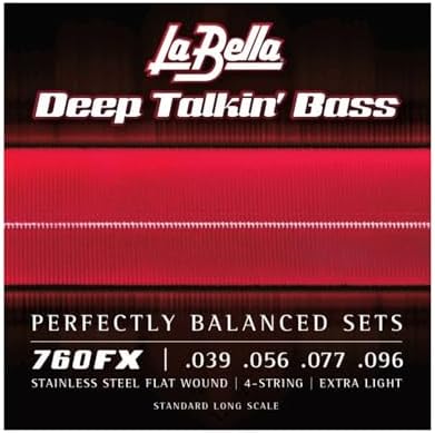 La Bella 760FX Deep Talkin’ Stainless Steel Flat Wound, Extra Light, Standard Long Scale, Through Body Bass Guitar String 39-96