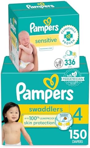 Pampers Swaddlers Disposable Baby Diapers Size 4, 150 Count with Sensitive Water Based Baby Wipes 4X Pop-Top Packs (336 Count)