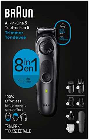 Braun All-in-One Style Kit Series 5 5471, 8-in-1 Trimmer for Men with Beard Trimmer, Body Trimmer for Manscaping, Hair Clippers & More, Ultra-Sharp Blade, 40 Length Settings, Waterproof