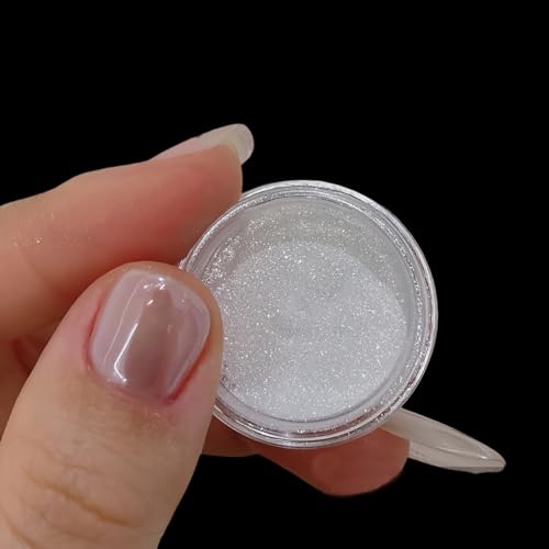 2Pcs White Chrome Nail Powder, Pearl Nail Chrome Powder Magic Clear Mirror Effect Nail Glitter White Shimmer Pigment Dust for Nails Art Design