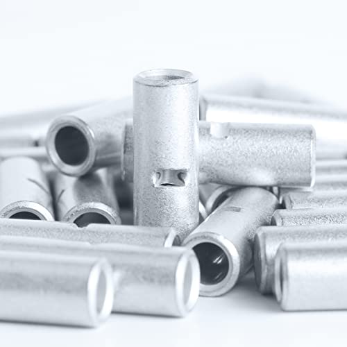 AIRIC Non Insulated Butt Connectors 6 AWG, 20 pcs Electrical Seamless Crimping Terminals, Uninsulated Wiring Crimps Connector, Bare Copper Crimp Splice Terminal for 6 Gauge Wire