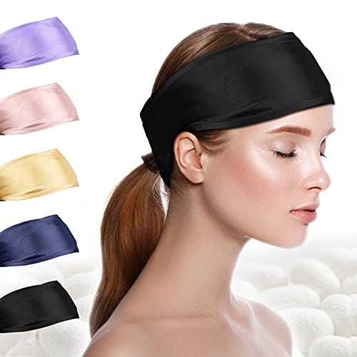 Silk Spa Headband for Washing Face, 22 Momme 100% Mulberry Silk Scarf for Hair Wrapping at Night, Adjustable Ponytail Head Wrap Hair Band for Women and Girls