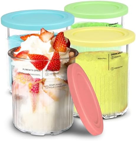 for Ninja Creami Deluxe 11-in-1 Cups and Lids - 4 Pack 24oz Replacement Containers Compatible with NC500 & NC501 Series Ice Cream Makers Deluxe | Airtight, Anti-Slip, Dishwasher Safe