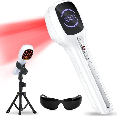 Cold Laser Therapy Device for Humans & Dogs, 4x808nm + 14x650nm Red Light Therapy for Body Pain Relief, Handheld Near Infrared Light with Stand for Joint, Back, Knee & Muscle Use