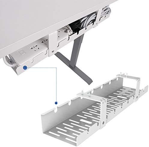 FLEXISPOT Under Desk Cable Management Tray, Metal Raceway Wires Cable Tidy Organizer Office and Home Cable Tray Use for Standing Desk (White)
