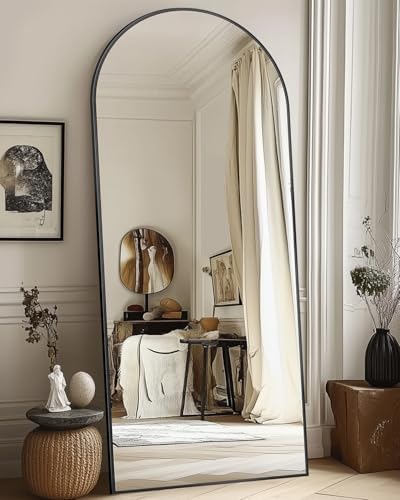 Antok Full Length Mirror, 58"x19" Arched Floor Mirror, Glassless Mirror Full Length with Stand, Floor Mirror Freestanding, Wall Mounted Mirror for Living Room, Black