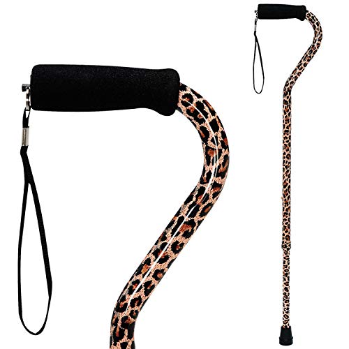 DMI Adjustable Designer Cane with Offset Handle and Strap, Leopard, Multi-colored