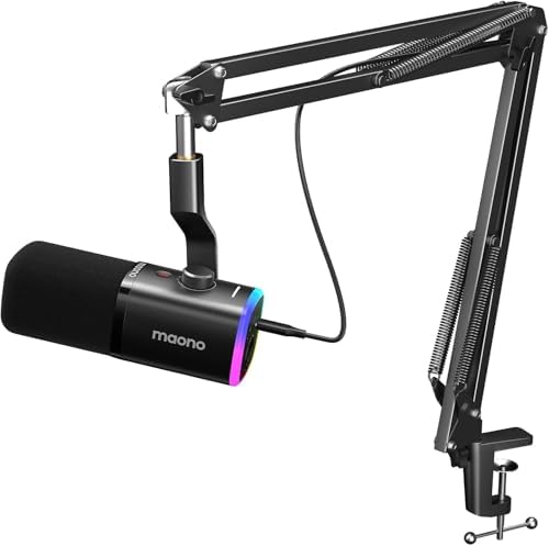 MAONO Dynamic Gaming Microphone with Software: USB XLR Podcast Computer Microphone with Boom arm - RGB PC Mic for Gamer - Podcast Microphone for Streaming Recording Studio YouTube Online Chat PD100XS