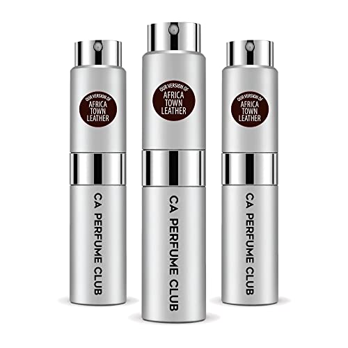CA Perfume Club Impression of Mmos Africa Town Leather For Women & Men Replica Version Fragrance Dupes Concentrated Long Lasting Eau de Parfum Spray Refillable Atomizer Bottle 0.27 Fl Oz-X3