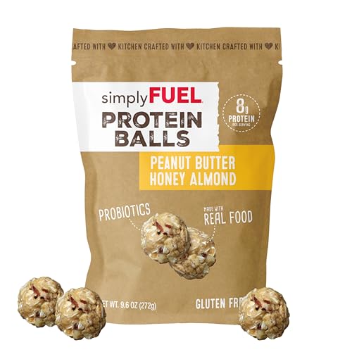 Whole Food Protein Balls with Probiotics - Peanut Butter Honey Almond Snacks - 8g Protein Snack - Gluten Free Energy Balls (1 Pack of 12 Balls)