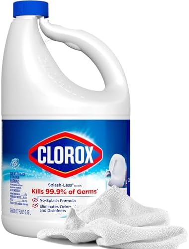 Splash Less Bleach Cleaner, 117oz | Bleach Concentrate and 2 Daley Mint Towels | Bulk Refill Bleach for Linens, Laundry, Bathroom, Janitorial and Commercial