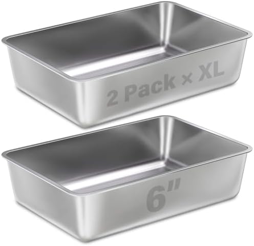 XL Stainless Steel Litter Box 2 Pack, 23.6"x15.8"x6"(Height) Extra Large Stainless Steel cat Litterbox High Sides, Non Stick No Smell Easy Clean Metal Litter Boxes for Big/Fat Cats