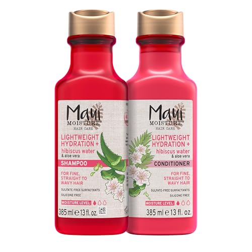 Maui Moisture Lightweight Hydration + Hibiscus Shampoo + Conditioner for Daily Moisture, No Sulfates, 13 Fl Oz