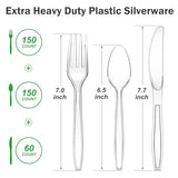 Dealusy 360 Count Extra Heavy Duty Clear Plastic Silverware, 150 Forks, 150 Spoons, 60 Knives, BPA-Free, Heat Resistant, Disposable Plastic Utensils Set, Plastic Cutlery Set, Plasticware Bulk