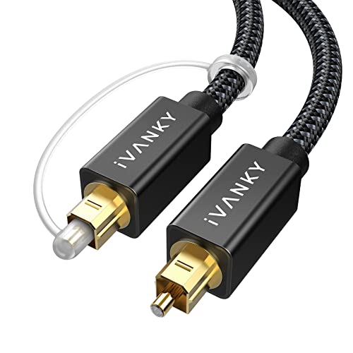 IVANKY Optical Audio Cable 6ft/1.8M, Nylon Braided, 24K Gold-Plated, Slim Metal Case, CL3 Rated, S/PDIF Toslink Digital Audio Fiber Optic Cable for Home Theater, Sound Bar, TV, PS4, Xbox, Samsung