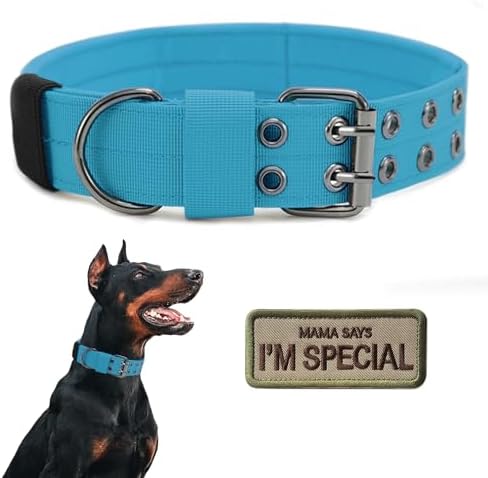 Tactical Dog Collar Military Adjustable Dog Collars Soft Nylon Training Collar with Patch Heavy Duty Metal Buckle Collars for Medium Large Dogs