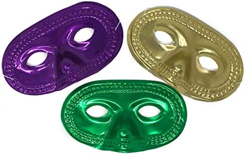 Podzly 50 Mardi Gras Masks - Metallic Masquerade Half Party Masks - Ideal for Mardi Gras Celebrations, Prom Parties, Ballroom Events & Masquerade Balls - Comes in 3 Colors