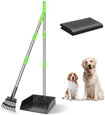 TOOGE Larger Pooper Scooper for Large Dogs, Dog Pooper Scooper Long Handle Stainless Metal Tray and Rake Set for Large Medium Small Dogs Heavy Duty (Green) (Extra Large)