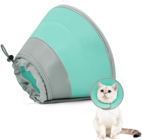 Cat Cone, Adjustable Cat Cone Collar Soft to Stop Licking, Foldable Cute Cat Cone Alternative, Water Resistant Neck Cone for Cats, Lightweight Cat Recovery E Collar for Cat Kitten(Green, M)