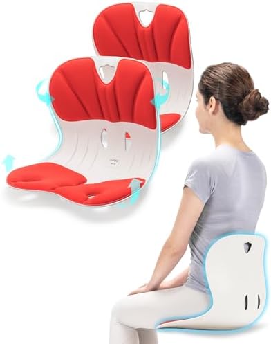 Curble Wider(Standard Wide) 2PACK – Ergonomic Lower Back Chair Support, Lumbar Support Back Posture Corrector, Back Pain Relief, Perfect for Office, Floor Seat and Work from Home, Patented (2P Red)