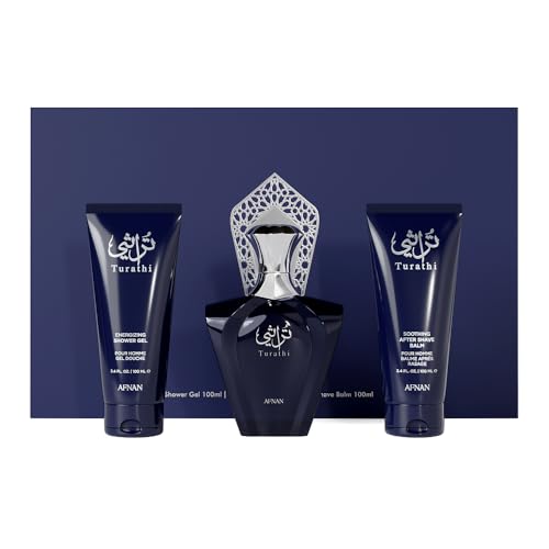 Afnan Turathi Homme Blue Gift Set – Eau De Parfum 100ml + Shower Gel 100ml + After Shave 100ml – Luxurious Perfume Gift Set For Men
