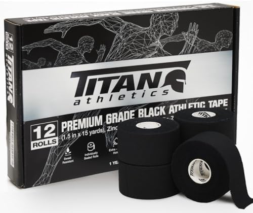 12 Pack Black Athletic Tape (45ft Rolls) - Athletes Trainers Injuries & First Aid - Premium Medical Sports Tape - Wrap & Support Ankles & Wrists - Easy Tear Design with Zinc Oxide & No Sticky Residue