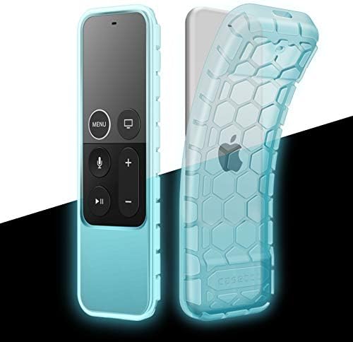 Fintie Protective Case for Apple TV 4K/ HD Siri Remote (1st Gen) - Honey Comb Lightweight Anti Slip Shockproof Silicone Cover for Apple TV 4K 5th 4th Gen Siri Remote Controller, Blue Glow
