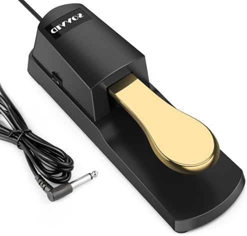 Sustain Pedal for Keyboard - Sovvid Piano Pedal Keyboard Pedal with Polarity Switch for All Brands Electronic Keyboards, MIDI Keyboards, Digital Pianos, Yamaha and More (New Gold)